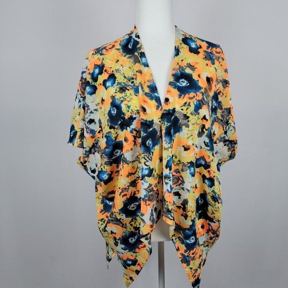painted threads Open Cardigan Sleeveless Multicolor Watercolor Floral Polyester - Picture 1 of 7